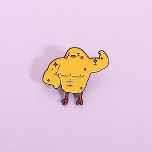 Funny Muscle Chick Enamel Pin Zinc Alloy Cartoon Strong Chicken Brooch Creative Animal Badge Decoration Accessory Gift
