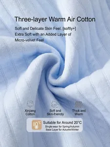 Infant thermal light blue ribbed romper made of soft three-layer cotton air fabric