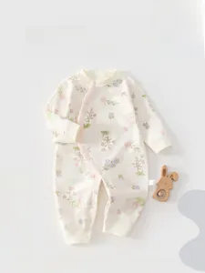 Détails de la barboteuse pour bébé avec imprimé fleurs et lapins en coton doux