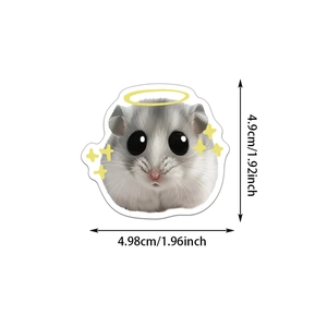 Mesure détaillée de la taille d'un autocollant hamster mignon de 4,9 x 4,98 cm