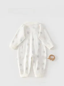 Close-up of baby romper back with hot air balloon print and ribbed cuffs details