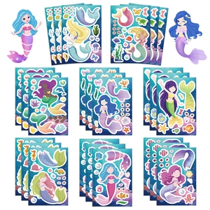 Cartoon Mermaid Princess Make A Face Stickers For Kids DIY Waterproof Ocean Theme Stationery Decorative Sticker Set