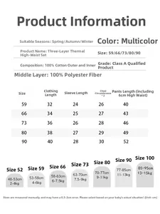 Detailed size chart and material composition for baby padded high-waist thermal clothing set
