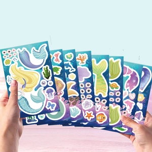 DIY Mermaid make-a-face stickers for kids with colorful ocean sea creature patterns
