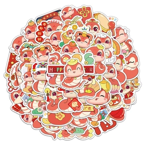 Lot de 50 autocollants de serpent dessin animé pour le Nouvel An chinois 2025 festif