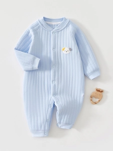 Newborn Baby Warm Romper Long Sleeve Pure Cotton Boneless Padded Jumpsuit With Cartoon Dog Embroidery For Infant Boys Girls