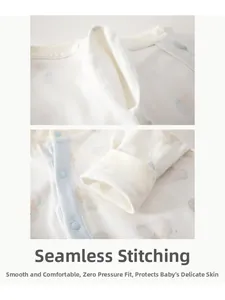 Detail of baby onesie showing boneless sewing process for smooth and skin-friendly comfort