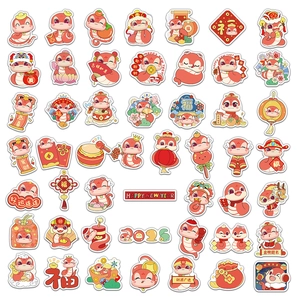 Lot de 50 autocollants mignons du Nouvel An chinois 2025 avec des motifs de serpent festif