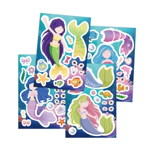 Cartoon mermaid princess make-a-face stickers for kids puzzle games and creative fun