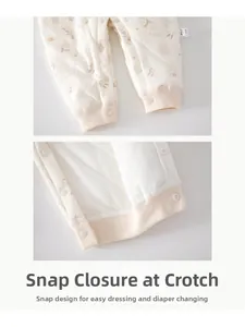 Détail des boutons pressions sur barboteuse en coton pour bébé facilitant le change des couches