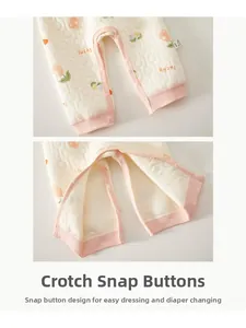 Detail of baby thermal bodysuit featuring snap fasteners at the crotch for easy diaper changes