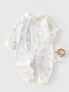 Newborn Long Sleeve Cotton Romper Side Opening Slant Snap Infant One Piece Jumpsuit Cartoon Elephant Print Baby Autumn Winter Clothing