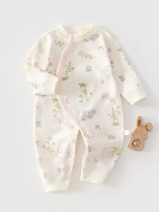 Combinaison Bébé Nouveau-né en Coton Barboteuse À Manches Longues Fermeture Latérale Motif Fleur Lapin Éléphant Infantile
