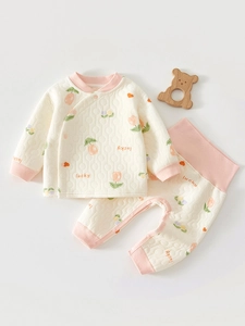 Baby Warm Quilted Cotton Clothing Outfit Long Sleeve Kimono Top High Waist Belly Protection Pants Fall Winter Infants Apparel