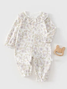 Infant Baby Girl Floral Long Sleeve Romper Cotton Ruffle Collar Jumpsuit Spring Autumn Newborn Princess One Piece Outfit