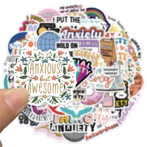 50pcs anxiety awareness stickers for laptop with flowers and rainbow patterns