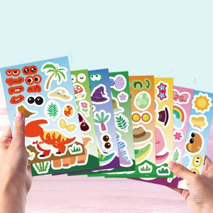 Colorful cartoon dinosaur facial expression stickers set for kids DIY party craft fun