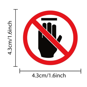 Close-up of circular 4.3cm waterproof warning sticker with Do Not Touch safety sign