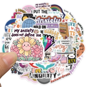 Detail of anxiety awareness sticker with My anxiety does not define me text and sunflowers