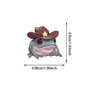 Detailed view of Silly Frog waterproof sticker showing exact dimensions 4.9cm by 4.98cm