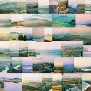 50 romantic landscape scenery stickers for DIY journals and phone cases in soft pastel tones