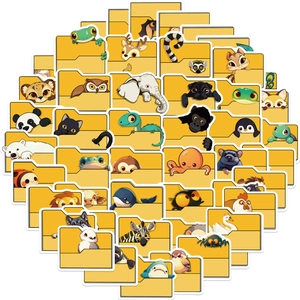 50 pieces of cute cartoon animal stickers on yellow folders for laptop and luggage decor