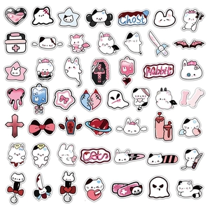 Set di 50 simpatici adesivi per gatti e conigli Yami-Kawaii per laptop e valigie