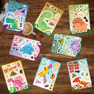 DIY cartoon dinosaur stickers set with colorful mix-and-match facial features for kids