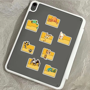 Cute cartoon animal folder stickers on grey tablet back with waterproof finish