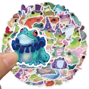 Pack of 50 colorful cartoon frog stickers for DIY luggage and laptop decoration
