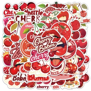 Cartoon Cherry Stickers PVC Waterproof Aesthetic Retro Decals For Laptop Skateboard Phone Luggage DIY Decoration Stickers