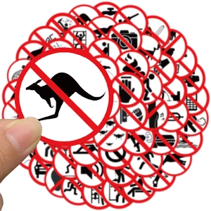 62pcs funny warning sign stickers for suitcases with round red caution symbol designs