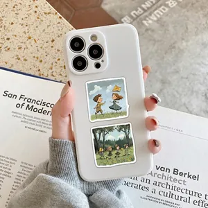 Fantasy cartoon illustration stickers on a white smartphone case with kite and floral scenes