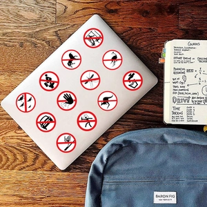 Funny warning symbol stickers for laptop, 12 creative round caution graffiti decals
