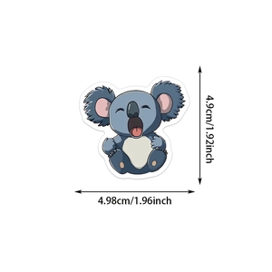 Detailed size specifications for cartoon koala waterproof sticker measuring 4.9cm x 4.98cm