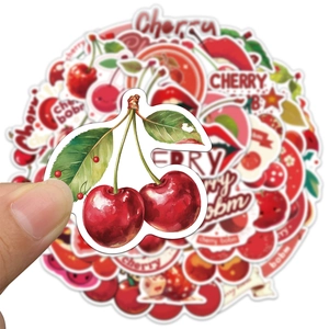 50 pieces of waterproof cherry themed stickers for luggage and skateboard decoration