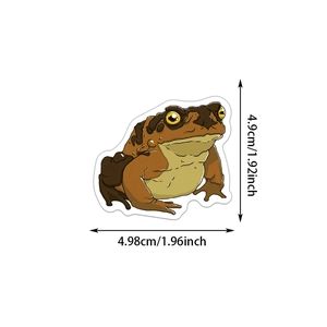 Detail view of a waterproof frog sticker showing precise dimensions and high-quality PVC finish