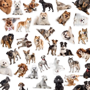 Lot de 50 autocollants de chiens réalistes avec husky et caniche pour ordinateur et gourde
