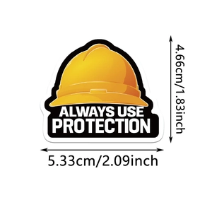 Detail showing cartoon safety helmet sticker size 2.09x1.83 inch with warning slogan