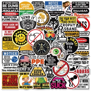Waterproof PVC Hard Hat Sticker Set Funny Warning Slogans For Helmet Toolbox Laptop Skateboard Durable Matte Finish Decals