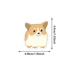 Detailansicht eines süßen Corgi-Aufklebers mit Maßen von 4,9 x 4,98 cm für DIY-Projekte