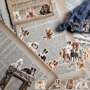 Lot de 50 autocollants réalistes de chiens en PET imperméable pour scrapbooking et déco