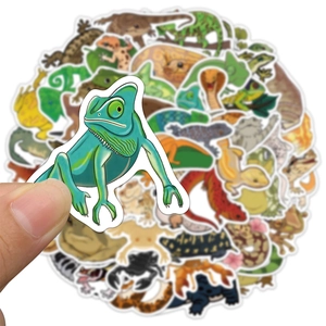 Close-up of waterproof reptile graffiti sticker showing vibrant chameleon design