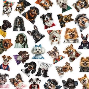 Lot de 50 stickers chiens rigolos avec diverses races et tenues anthropomorphes