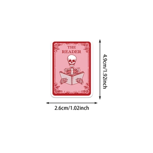 Detailed dimensions of Gothic The Reader skeleton sticker with floral frame measurements