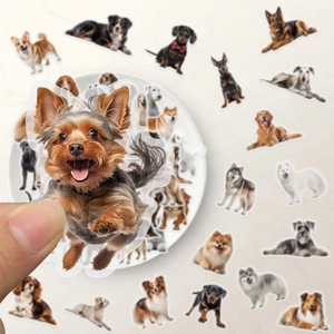 Lot de 50 autocollants réalistes de chiens en PET imperméable pour journaux et gourdes