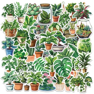 Fresh Green Potted Plant Stickers Waterproof PVC Succulent Cactus Decals For Laptop Journal Stationery Decoration Flora