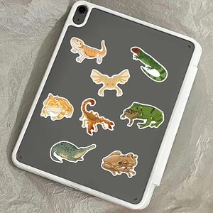 Waterproof reptile and amphibian stickers on tablet case featuring lizards and frogs