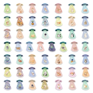 56 pieces of cute animal stickers featuring UFO abduction theme in pastel macaron colors
