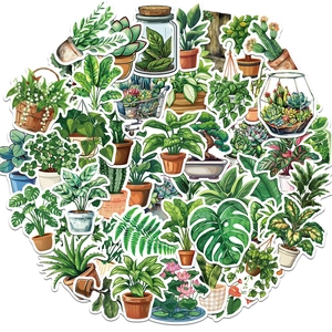 Detailed assortment of waterproof PVC botanical stickers with vibrant watercolor plant designs